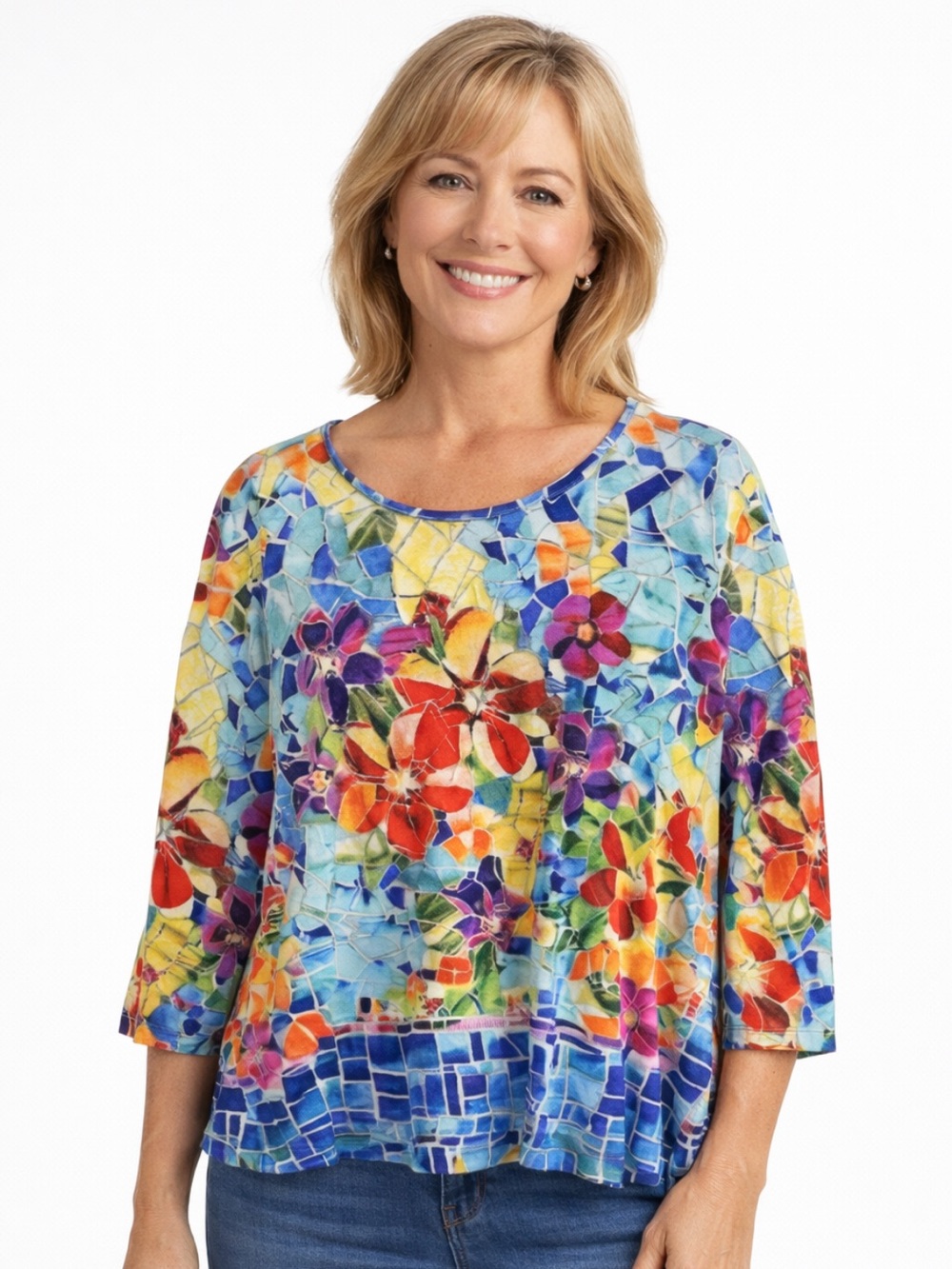 Ali Miles Stained Glass Floral Blouse 3X Colorful
II